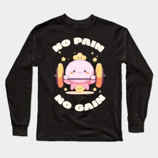 No Pain, No Gain" T-Shirt - Cute Kawaii Character Design Long Sleeve T-Shirt